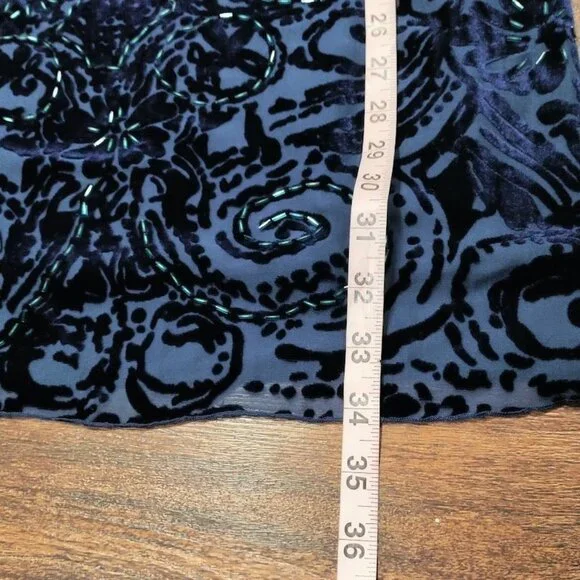 NWT Hale Bob Beaded Elisa Velvet Dress Burnout Long Sleeve Shift Blue Women's XS - Picture 14 of 14